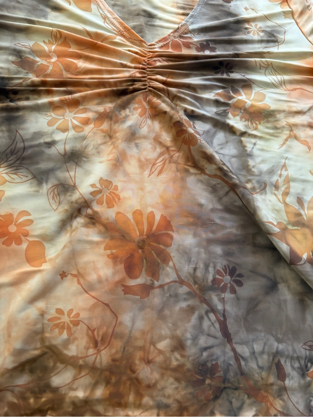 Y2K Vintage Initiatives Brown Fairy Whimsy Goth Short Sleeve V-Neck Floral Top - Picture 9 of 9